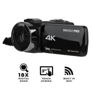 Vivitar 4K HD Digital Video Camera with WiFi, Built in Night Vision, and 3" Touch Rotational Display