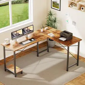 Shaped Computer Corner Desk, Gaming Table 50 inch PC Writing Study Desk for Home Office Dorm Small Space Rust-without bag Shaped Computer Corner Desk, Gaming Table 50 inch PC Writing Study Desk for Home Office Dorm Small Space Rust-without bag