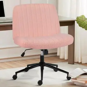 Office Chair Armless Criss Cross Legged Chair No Wheels, Comfy Home Office Desk Chairs, Adjustable Swivel Padded Fabric Vanity Task Computer Chair Teddy Fabric - Pink - With Wheels Office Chair Armless Criss Cross Legged Chair No Wheels, Comfy Home Office Desk Chairs, Adjustable Swivel Padded Fabric Vanity Task Computer Chair Teddy Fabric - Pink - With Wheels
