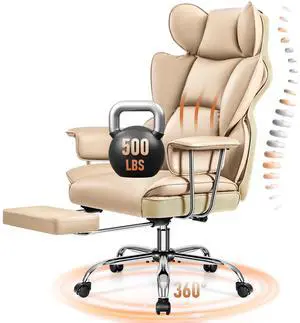 COOLHUT Big and Tall Office Chair 500LBS Wide Seat Ergonomic Computer Desk Chair, PU Leather Executive Office Chair with Footrest, Adjustable Task Chair Lumbar Back Support 8 Hour Khaki COOLHUT Big and Tall Office Chair 500LBS Wide Seat Ergonomic Computer Desk Chair, PU Leather Executive Office Chair with Footrest, Adjustable Task Chair Lumbar Back Support 8 Hour Khaki