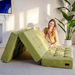 MAXYOYO Tri-Fold Mattress, 6 Inch Tufted Folding Mattress Full Foam Bed, Foldable Floor Couch Guest Bed Topper Portable Camping Sleeper with Corded Fabric, Green, 53"x75" MAXYOYO Tri-Fold Mattress, 6 Inch Tufted Folding Mattress Full Foam Bed, Foldable Floor Couch Guest Bed Topper Portable Camping Sleeper with Corded Fabric, Green, 53"x75"