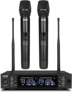 SGPRO Professional UHF Wireless Lavalier Mic System - Dual Bodypack Transmitters, 2 Omnidirectional Lapel Mics, Receiver,2*300 channel, 520-590MHz Adjustable, for Theater, Presentation, Worship SGPRO Professional UHF Wireless Lavalier Mic System - Dual Bodypack Transmitters, 2 Omnidirectional Lapel Mics, Receiver,2*300 channel, 520-590MHz Adjustable, for Theater, Presentation, Worship