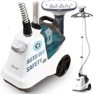 SALAV® Heavy Duty Smart Auto Shut-off Commercial Full-Size Garment Steamer, Beeping Alert when Water Runs out, Foot Pedal Control, XL 3L (101.5 oz) Tank, 1800 watts, 90+min of Continuous Steam, White SALAV® Heavy Duty Smart Auto Shut-off Commercial Full-Size Garment Steamer, Beeping Alert when Water Runs out, Foot Pedal Control, XL 3L (101.5 oz) Tank, 1800 watts, 90+min of Continuous Steam, White