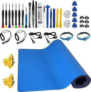 35 in 1, KooMall 60"x24" ESD Rubber Mat Textured for Bench Floor with Anti Static Wrist Strap Grounding Plug Kit & Repair Tools for Soldering PC Building Cellphone Laptops Tablets Pad Watch Camera etc 35 in 1, KooMall 60"x24" ESD Rubber Mat Textured for Bench Floor with Anti Static Wrist Strap Grounding Plug Kit & Repair Tools for Soldering PC Building Cellphone Laptops Tablets Pad Watch Camera etc