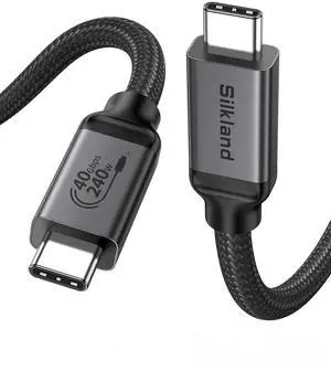 Silkland USB 4 Cable for Thunderbolt 4, 40Gbps Data Sync, 240W PD 3.1 Charging, 8K/5K@60Hz, Dual 4k, Braided USB C Video Cable Compatible for MacBook, iPhone 17/16, SSD, Docking, Monitor, 5FT Silkland USB 4 Cable for Thunderbolt 4, 40Gbps Data Sync, 240W PD 3.1 Charging, 8K/5K@60Hz, Dual 4k, Braided USB C Video Cable Compatible for MacBook, iPhone 17/16, SSD, Docking, Monitor, 5FT