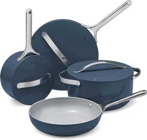 Caraway Non-stick Ceramic Cookware Set (12 Piece) Pots, Pans, Lids and Kitchen Storage - PFAS & PFOA Free - Oven Safe Pan Set & Compatible with All Stovetops - Marigold Navy Caraway Non-stick Ceramic Cookware Set (12 Piece) Pots, Pans, Lids and Kitchen Storage - PFAS & PFOA Free - Oven Safe Pan Set & Compatible with All Stovetops - Marigold Navy