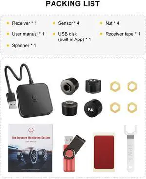 wusu Car-mounted USB tire pressure monitoring Android car console large-screen navigation dedicated Android tire pressure monitor External aluminum alloy base wusu Car-mounted USB tire pressure monitoring Android car console large-screen navigation dedicated Android tire pressure monitor External aluminum alloy base