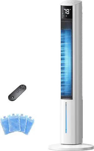 Windowless Portable Air Conditioner, 45.1" Evaporative Air Cooler w/1.06Gal Water Tank & 4 Ice Packs, 12H Timer, 60° Swing, No Hose No Window Needed, 3-IN-1 Quiet AC Unit for Room Bedroom, Pearl Windowless Portable Air Conditioner, 45.1" Evaporative Air Cooler w/1.06Gal Water Tank & 4 Ice Packs, 12H Timer, 60° Swing, No Hose No Window Needed, 3-IN-1 Quiet AC Unit for Room Bedroom, Pearl