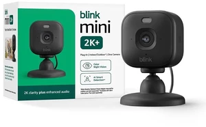 Blink Mini 2K+ (último modelo) - Cámara interior con enchufe. Ve mascotas o el interior de casa con resolución 2K, visión nocturna a color, audio mejorado y detección de movimiento. 1 cámara (Negro)