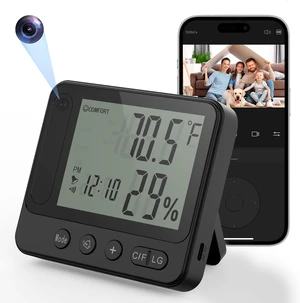 4K WiFi Hidden Camera Clock with Hygrometer & Thermometer
Nanny camera clock displays temp & humidity while offering live viewing, motion detection, and night vision for home/office.