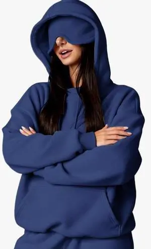 Airplane Mode Travel Hoodie with Eye Mask Unisex Fleece Lined Sweatshirt with Hidden Pocket Long Sleeve Pullover