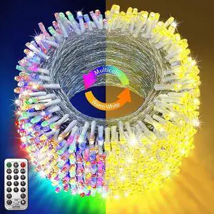 472FT 1200 Christmas Lights Outdoor Clear Wire Color Changing String Lights with 11 Modes & Timer Dimmable Fairy Light for Xmas Tree Roof Yard Wedding Decorations(Warm White to Multicolor)