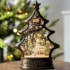 Christmas Snow Globe Lantern Water Glittering Church & Manger Scene with Music & Timer, USB Lined/Battery Operated Lighted Lantern for Christmas Festival Decoration Gifts