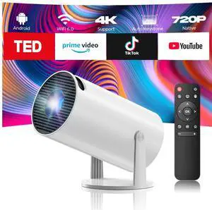Projector with WiFi and Bluetooth, Mini Projector, 4K 1080P Support Portable Wireless Movie Projectors 220° Rotatable 130'' Screen Auto Keystone Compatible with HDMI/iPhone/TV Stick for Bedroom Indoor