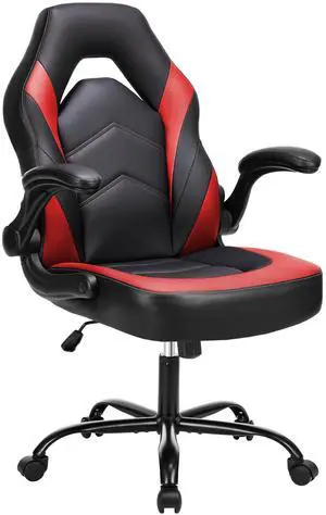 Office Ergonomic Computer Gaming Desk Racing Chair for Adults, Flip-up Arms Adjustable Height PU Leather Swivel with Wheels