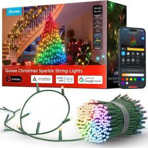 Christmas Sparkle String Lights 66ft, RGBWIC String Lights with 250 Bullet-Head LEDs, App-Controlled, 140+ Scene Modes, Shape Mapping, Music Sync, Works with Alexa, Indoor Holiday Decorations