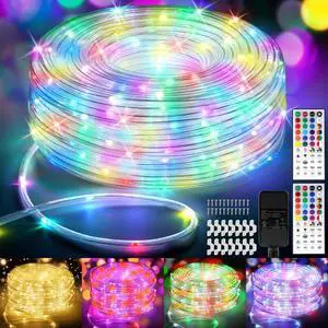 300 LED Rope Lights Outdoor String Lights Plug in, 100ft Warm White & Color Changing Christmas Lights Outdoor, Fairy Lights with Remote, Rope Lighting Waterproof for Garden Balcony(Not Connectable)