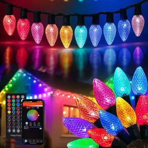Smart C9 Christmas Outdoor Lights, 100 LED 66 FT RGB String Light with Remote, App Control, Music Sync, Connectable Waterproof Xmas Lights for Holiday Tree Patio Roof Decor