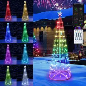 Smart Christmas Cone Tree Lights, 5FT 154 LED RGB Christmas Tree Lights with Bluetooth & App Controlled, Waterproof, Music Sync Color Changing Xmas Light for Yard Indoor Outdoor Xmas Decor