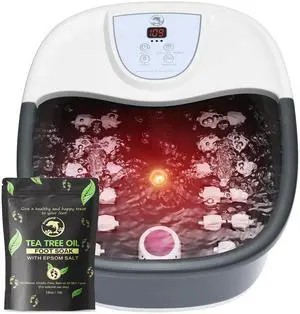 Foot Spa Bath Massager with Heat, Foot Bath with 22 Massage Rollers, Temperature Control, Jets, Bubbles, Epsom Salt and Vibration, Pedicure Foot Spa for Relaxation - Black