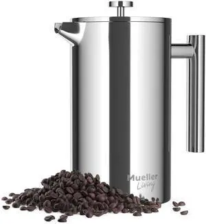Living French Press Coffee Maker 34oz, Stainless Steel French Press Coffee, 4 Filter Heat Resistant Double Insulated, Rust-Free, Food Grade, Dishwasher Safe Coffee Pot
