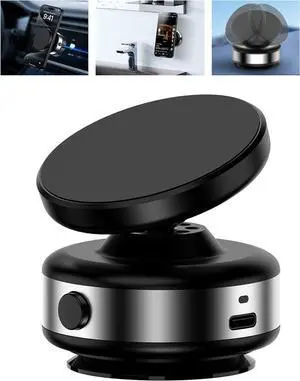 Magnetic Phone Mount with Electric Vacuum Suction Cup, 360° Rotating Hands-Free Holder for MagSafe iPhone, Car, Gym, Mirror & Smooth Surfaces, Silver Magnetic Phone Mount with Electric Vacuum Suction Cup, 360° Rotating Hands-Free Holder for MagSafe iPhone, Car, Gym, Mirror & Smooth Surfaces, Silver
