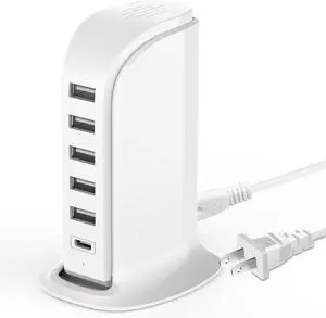 USB Charging Station for Multiple Devices, 5 USB Ports + 1 Type C Multiport Charger Tower, Compatible with Smartphones, Tablets and Other Devices USB Charging Station for Multiple Devices, 5 USB Ports + 1 Type C Multiport Charger Tower, Compatible with Smartphones, Tablets and Other Devices