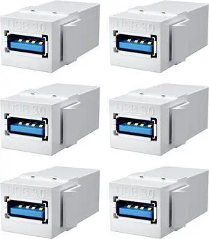 USB 3.0 Keystone Jack Insert USB Keystone Jack USB to USB Adapters Female to Female Inserts Connector Interface Coupler Socket Adapter Port for Wall Plate Outlet Panel(White-6 Pack) USB 3.0 Keystone Jack Insert USB Keystone Jack USB to USB Adapters Female to Female Inserts Connector Interface Coupler Socket Adapter Port for Wall Plate Outlet Panel(White-6 Pack)