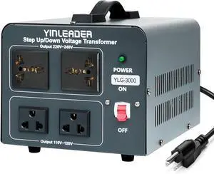 Voltage Converter Transformer 3000w Step Up/Down Power Converter 110-120V to 220-240V/220-240V to 110-120V with 2 US & 2 Universal Outlets Circuit Breaker Protection (Grey) Voltage Converter Transformer 3000w Step Up/Down Power Converter 110-120V to 220-240V/220-240V to 110-120V with 2 US & 2 Universal Outlets Circuit Breaker Protection (Grey)