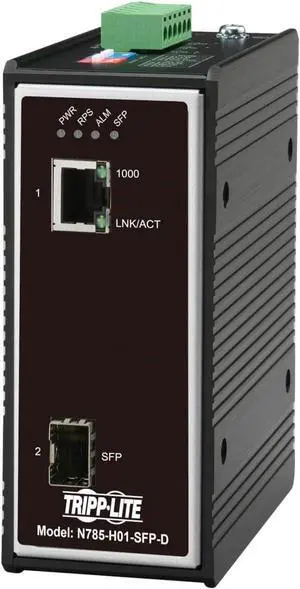 Tripp Lite Industrial Heavy-Duty Network Copper Ethernet to Fiber Optic SFP Transceiver Media Converter Extender, SFP to RJ45, 10/100/1000 Mbps, IP30 House, DC Power, 2-Year Warranty (N785-I01-SFP-D)
