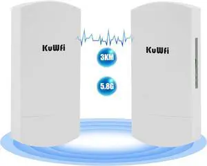 Outdoor Wireless Bridge, KuWFi 5.8G 3KM Transmission WiFi Point to Point Wireless Ethernet Bridge Router, with 3 RJ45 LAN Ports, Pre-Program, 48V PoE, 2-Packs