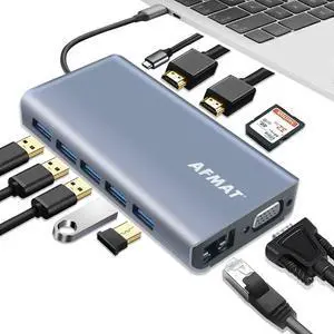 USB C Hub Ethernet Adapter, 13 in 1 Triple Display Type C Multiport Adapter with 5 USB 3.0 Ports, 100W PD USB-C Port, 3.5mm Audio Output and SD/TF Card Reader for MacBook Pro and Other USB-C Laptops