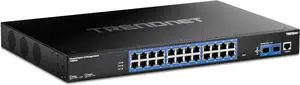 TRENDnet 26-Port Industrial Gigabit L2 Managed Rackmount Switch, TI-RG262i, 24 x Gigabit Ports, 2 x SFP Ports, IP30 Rated Metal Housing, Lifetime Protection, Black