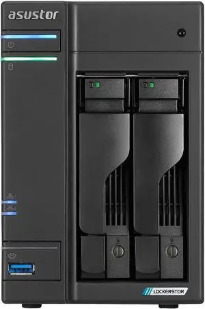 Asustor / DiscTech 10TB NAS Bundle: Lockerstor 2 Gen2 AS6702T NAS Server with 2x4TB SATA HDD and 2x1TB NVMe M.2 SSDs, 8GB RAM, Dual 2.5GbE LAN Ports