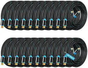 HDMI Cable 4K Ultra HD 10 Foot (20 Pack) Nylon Braided HDMI 2.0 Cable, High Speed 18Gbps 4K60Hz HDR, 3D, 2160p, 1080p, HDCP 2.2, ARC, HDMI Cables for Monitors, HDTV
