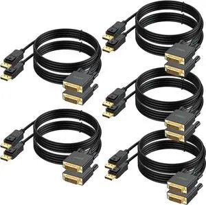 DisplayPort to DVI Cable 6FT 10-Pack, DP to DVI Cables Cord Compatible with Computer, PC, Monitor, TV, Projector