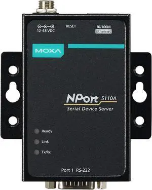 MOXA NPort 5110A-T - 1 Port Device Server, 10/100 Ethernet, RS-232, DB9 Male, -40 to 75°C Operating Temperature