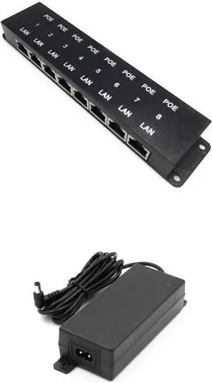 PoE Texas 8 Port PoE Injector - 10/100 Passive Power Over Ethernet 48v Power Supply - 48 Volt 60 Watt AC to DC Power Supply