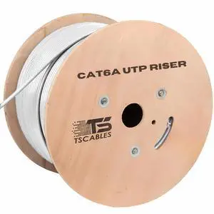 TSCables | Cat6A Riser (CMR) Bulk Ethernet Cable 1000ft, 23AWG Solid Bare Copper, 750MHz, PoE++ (4PPoE), Unshielded Twisted Pait (UTP), High-Performance Network Cable - White