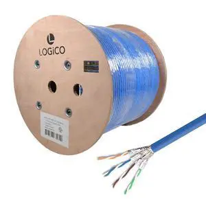 LOGICO Best 1000ft Cat8 Ethernet Network Cable 22AWG S/FTP CMR 2Ghz Bare Copper Wire Blue