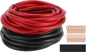 Motoforti 1/0 Gauge Ground Wire with Lugs& Heat Shrink Wrap Copper Clad Aluminum CCA - Car Amplifier Power & Ground Cable for Car Audio Speaker, 20 Feet Each-Black,Red