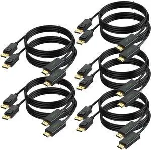 DisplayPort to HDMI Cable 6FT 10-Pack Black, DP to HDMI Display Port Cord for Computer, Monitor,HDTV, Projector and More