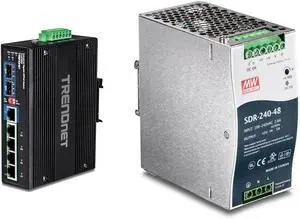 TRENDnet 6-Port 240W Hardened Industrial Gigabit PoE++ DIN-Rail Switch Bundle with 240W Power Supply