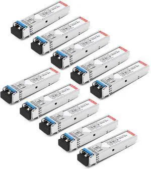 1.25G SFP 1000BASE-LX Transceiver, 1310nm SMF Module, up to 10KM/20KM, Compatible with Cisco GLC-LH-SMD, Meraki, D-Link, Supermicro, Fortinet, Ubiquiti, Netgear, Mikrotik,10pack