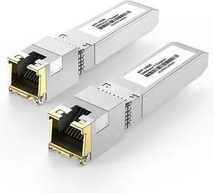 10Gb SFP+ to RJ-45 Module Transceiver 98Ft (30m), 10 Gigabit SFP+ Copper Ethernet CAT6a Transceivers Compatible with 5Gb/ 2.5Gb/ 1Gb, NOT Compatible with Brand HP, Dell, Aruba, H3C [2-Pack]