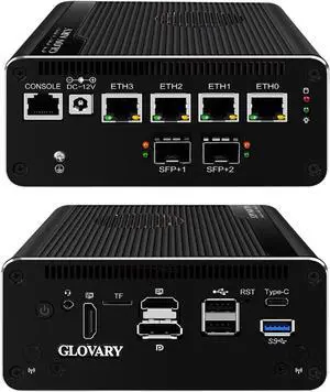 Micro Firewall Appliance 13th Gen U300E, Dual 10GbE 82599ES SFP+ Mini PC Router, 4 x 2.5GbE LAN Home Server, DDR5 16GB RAM 512GB (PCIe4.0 x4) SSD, 10Gbit TypeC Port, OPNsense Hardware