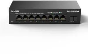8 Port 2.5Gb Web Managed Ethernet Network Switch with 8 x 2.5 Gigabit | 1 x 10G SFP+ | Work with 10-100-1000Mbps Devices | 60G Bandwidth | Fanless Quiet Metal Internet Switch