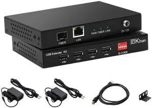 USB 2.0 Extender Over Ethernet & Fiber Optic, Extends 4 Ports USB2.0 Signal Over Cat5E LAN Ethernet or Single Mode Fiber Up to 20km, Long Distance Extension, High Speed, Plug and Play