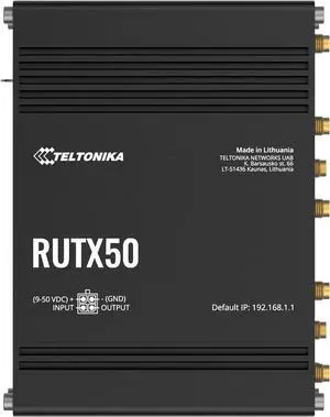 Teltonika RUTX50000000 Model RUTX50 Industrial 5G Router, Speeds up to 3.3 Gbps, Dual SIM, Up to 150 Simultaneous Connections, EU PSU