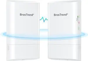 BrosTrend 5GHz 867Mbps WiFi Bridge Point to Point Outdoor, 1KM Wireless Internet Network Bridge, Plug & Play, Long Range PtP PtMP, Passive PoE Injector, work with Starlink, Extend Network to Buildings